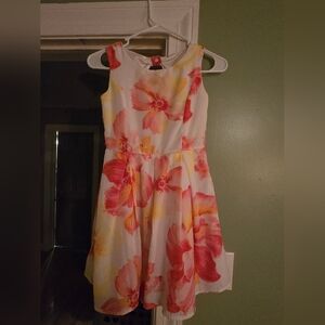 Place Orange and Pink Fit and Flare Pleated Dress for Wedding Guest